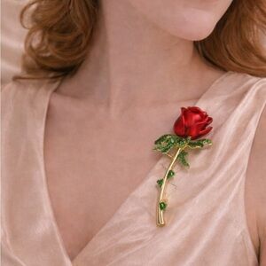 Red Rose Gold Crystal Brooch